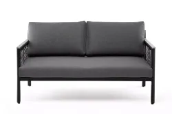 "Сан Ремо" диван 2-местный плетеный из роупа, каркас алюминий темно-серый, роуп серый, ткань серая
