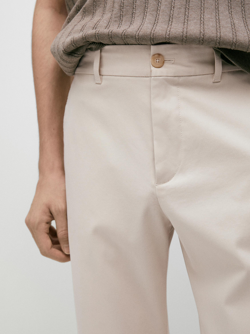 Massimo Dutti Зауженные брюки из смесовой хлопковой ткани, бежевый