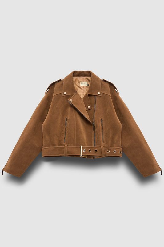 Куртка из искусственной замши, коричневая