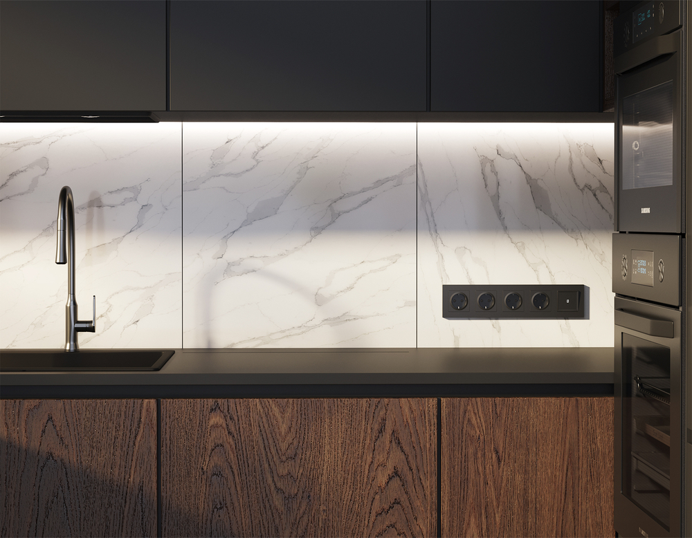 MA802015 Комплект механизма 1-кл выключателя с подсветкой 5600K ALFA Черный матовый QUANT (AP8020, VM101, G25W)