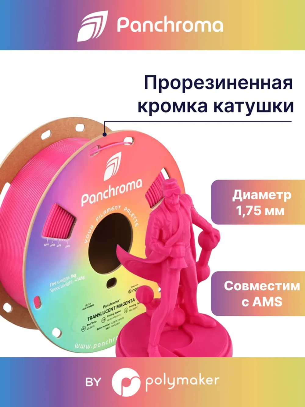 Пластик Polymaker Panchroma Translucent PLA 1,7 5mm 1kg Magenta