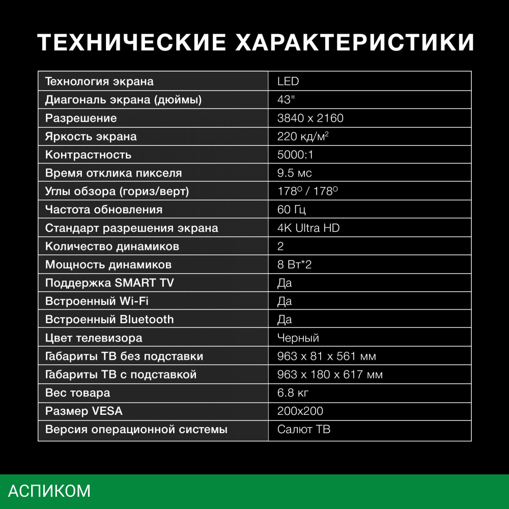 Телевизор LED Hyundai 43" H-LED43BU7000