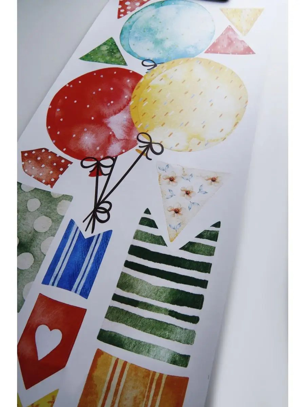 Интерьерные виниловые наклейки большие воздушные шары на стены в детскую, дома, облака, пейзаж