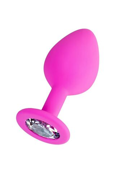 Розовая анальная втулка Brilliant с прозрачным кристаллом - 8 см. (Цвет: прозрачный)