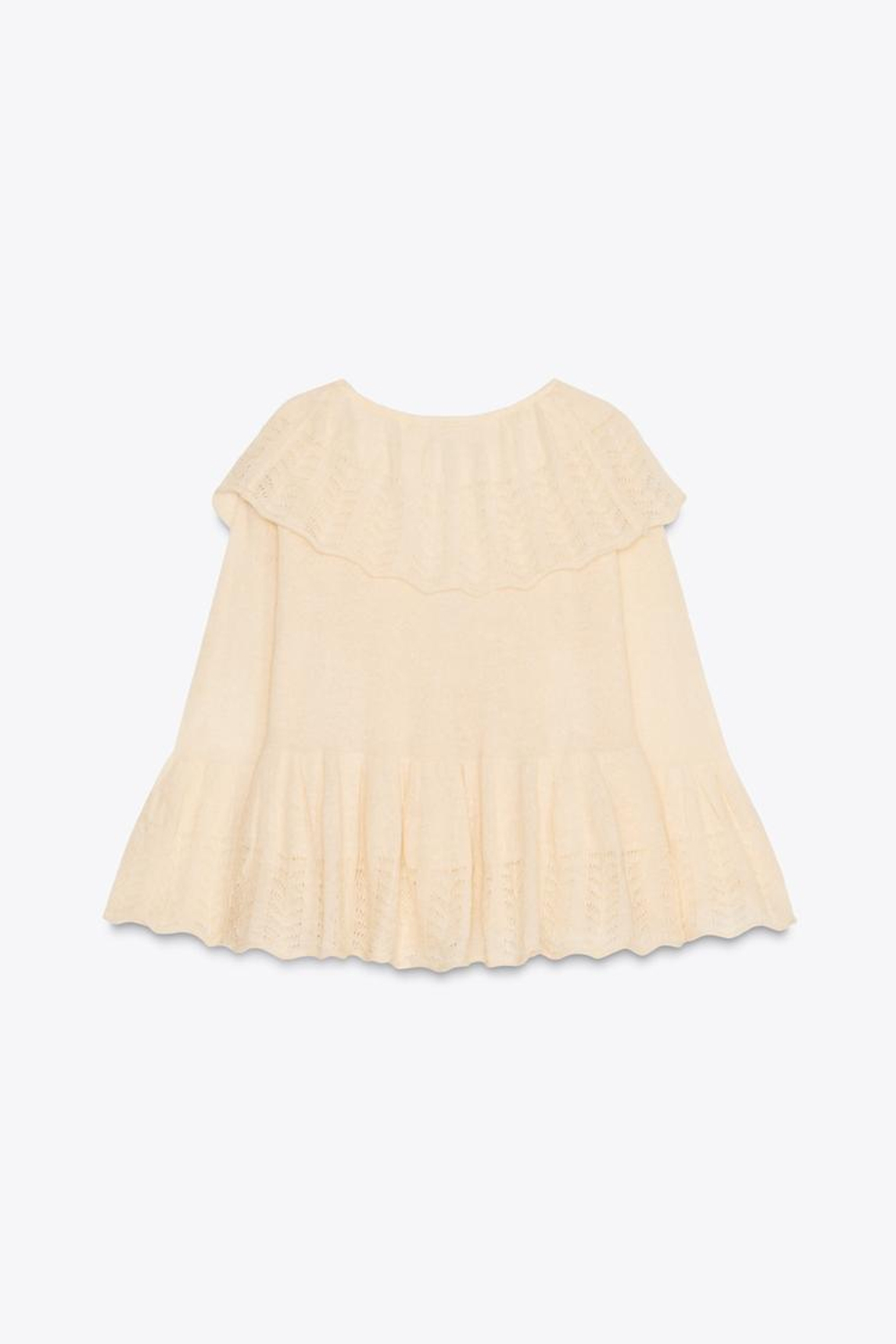 ZARA ТРИКОТАЖНЫЙ ТОП С ВОЛАНАМИ, ВАНИЛЬНЫЙ