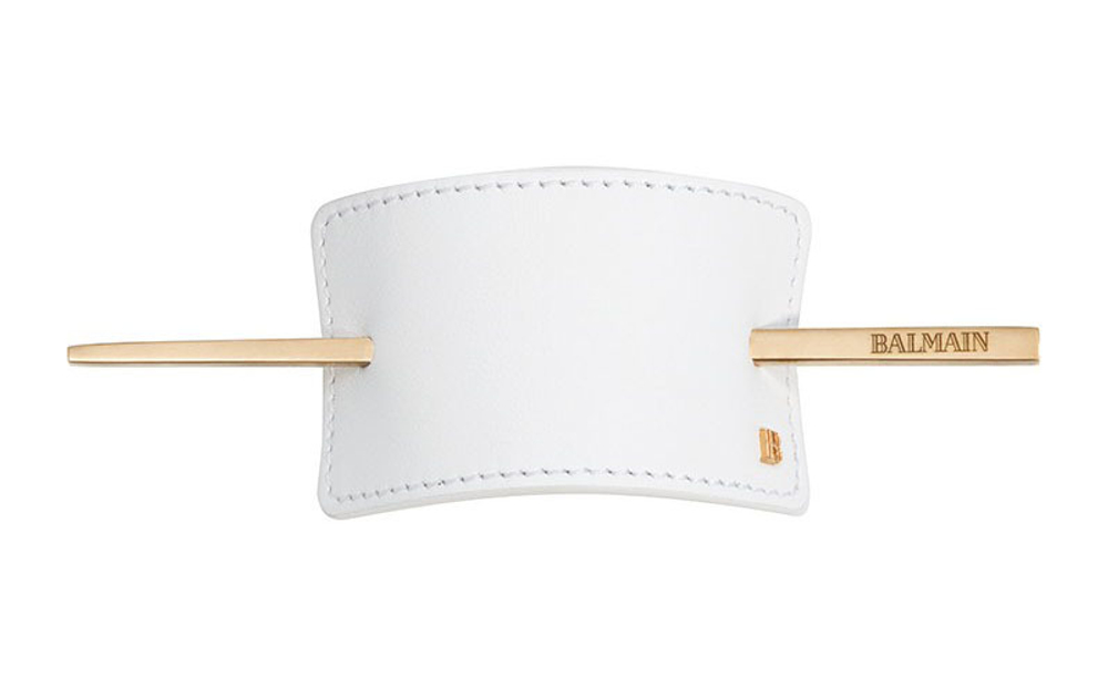 Balmain Hair Couture Заколка из белой кожи Hair Barrette Leather White