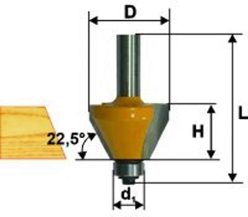 Фреза по дереву кромочная конусная Ø44.5х23 45° твердосплав ц/хв 8 ЭНКОР