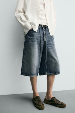 ZARA ДЖИНСОВЫЕ ШОРТЫ BAGGY FIT, СИНИЙ