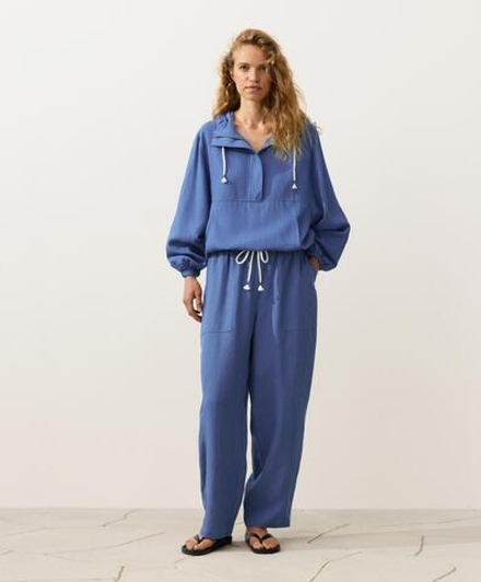 Oysho Прямые брюки из смеси лиоцелла и 24% льна, пыльно-синий