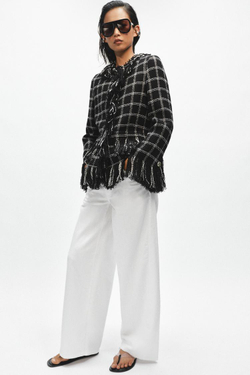 ZARA КУРТКА В КЛЕТКУ С БАХРОМОЙ — ZW COLLECTION, ЧЕРНЫЙ/БЕЛЫЙ
