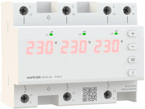 Welrok D6-63 red трехфазное реле напряжения ИП