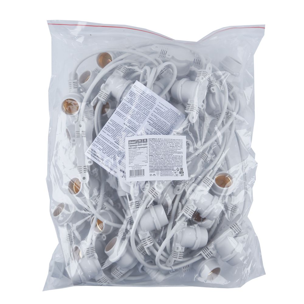 UDL-K110 40-E27-10M IP65 WHITE BELT-LIGHT Гирлянда Белт-лайт. 10м + 1.5м сетевой шнур. 40 патронов E27. шаг 25см. Белая. TM Uniel