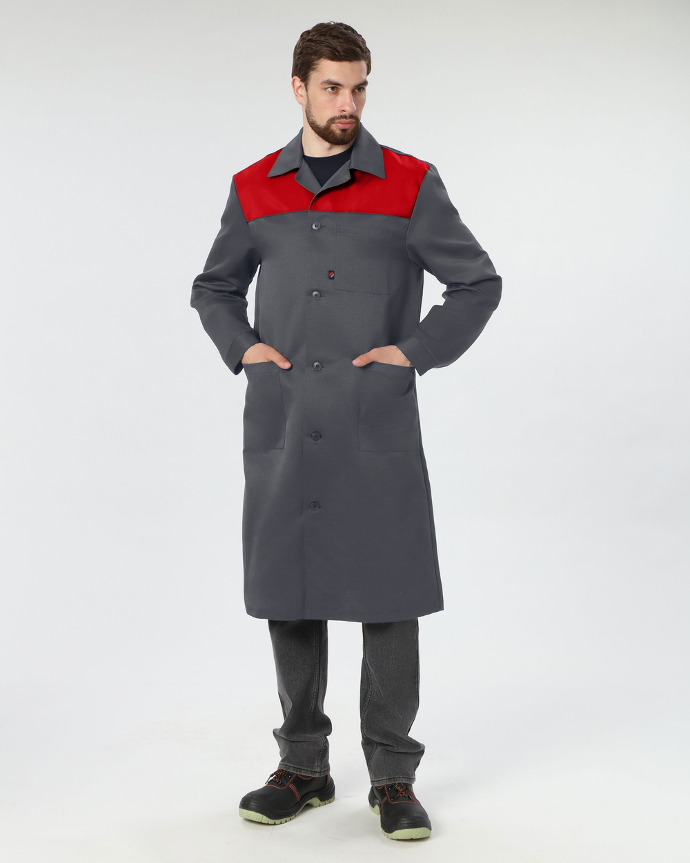 Халат Лигор (тк.Смесовая,210), т.серый/красный