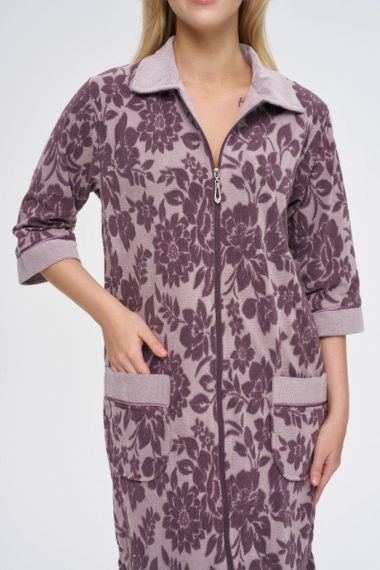 Халат женский велюровый на молнии 0505 фиолетовый NUSA