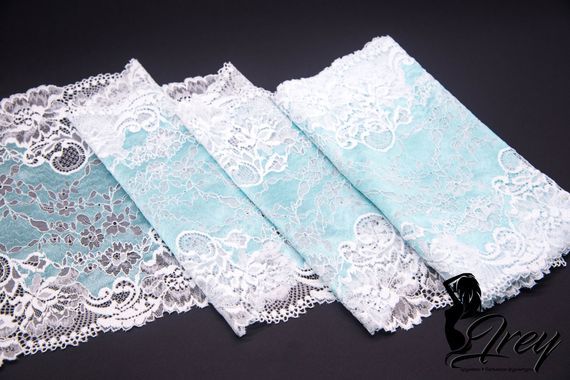 03-169 Кружево эластичное 23 см, бирюза/белый