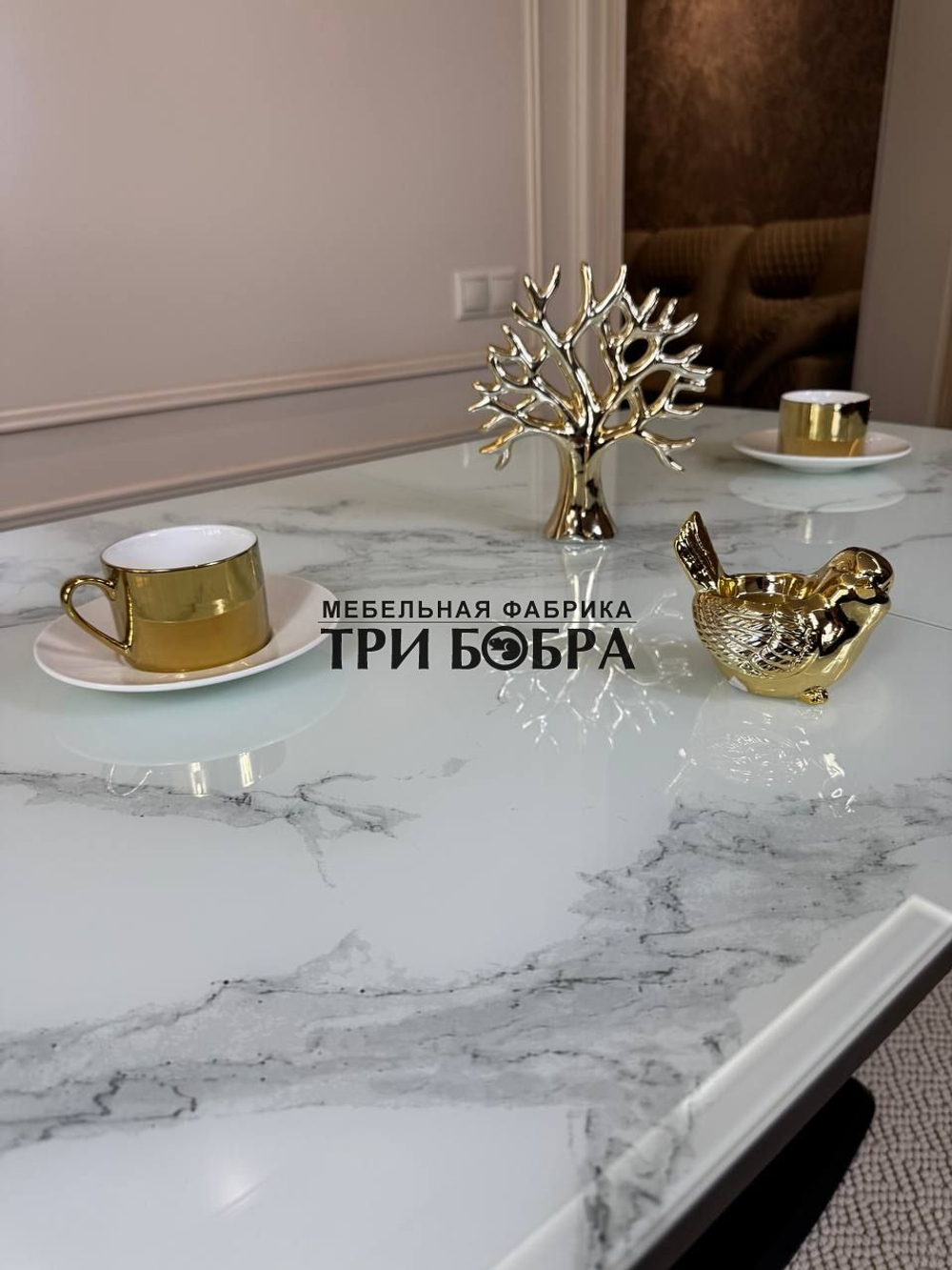 Кухонный раздвижной стол "Прадо", белый мрамор