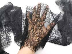 Кружево шантильи, ОПТ, с ресничками, 23 см, черное, купон (3м), SK-2503