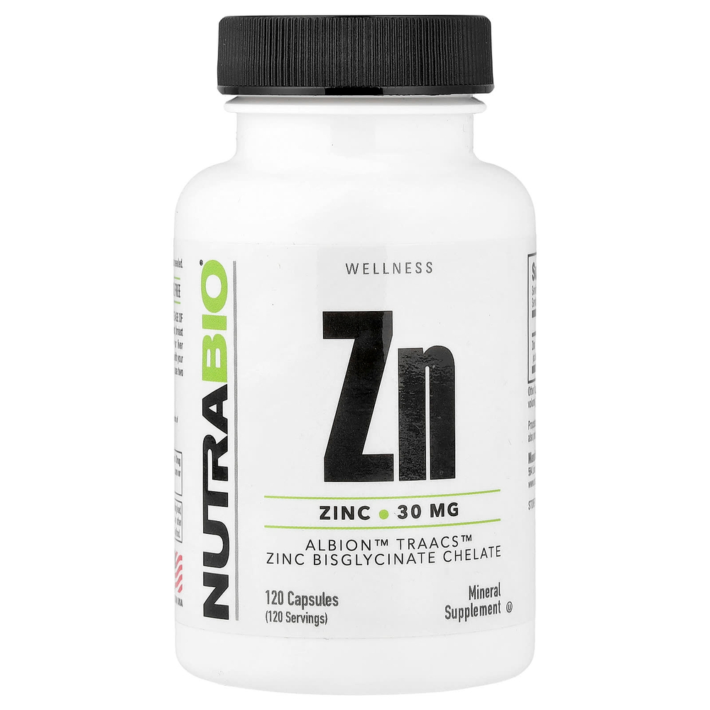 NutraBio, цинк, 30 мг, 120 капсул