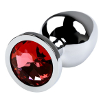 Серебристая коническая анальная пробка 8см с красным кристаллом ToyFa Metal 717002-9