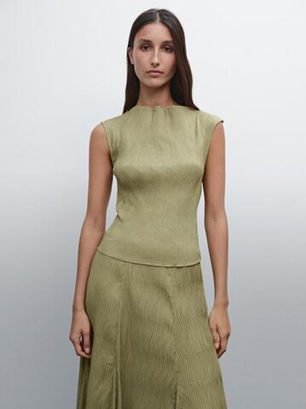 Massimo Dutti Плиссированная блузка, светло-зеленый