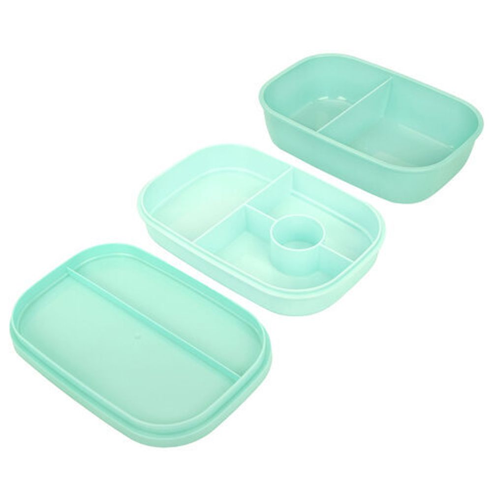 Ланч-бокс контейнер, 3 секции, 8 отделений, 1,9 л, ложка, вилка, нож, 10х21х14 см, мятный, JOYLUX (ДЖОЙЛЮКС), 609350