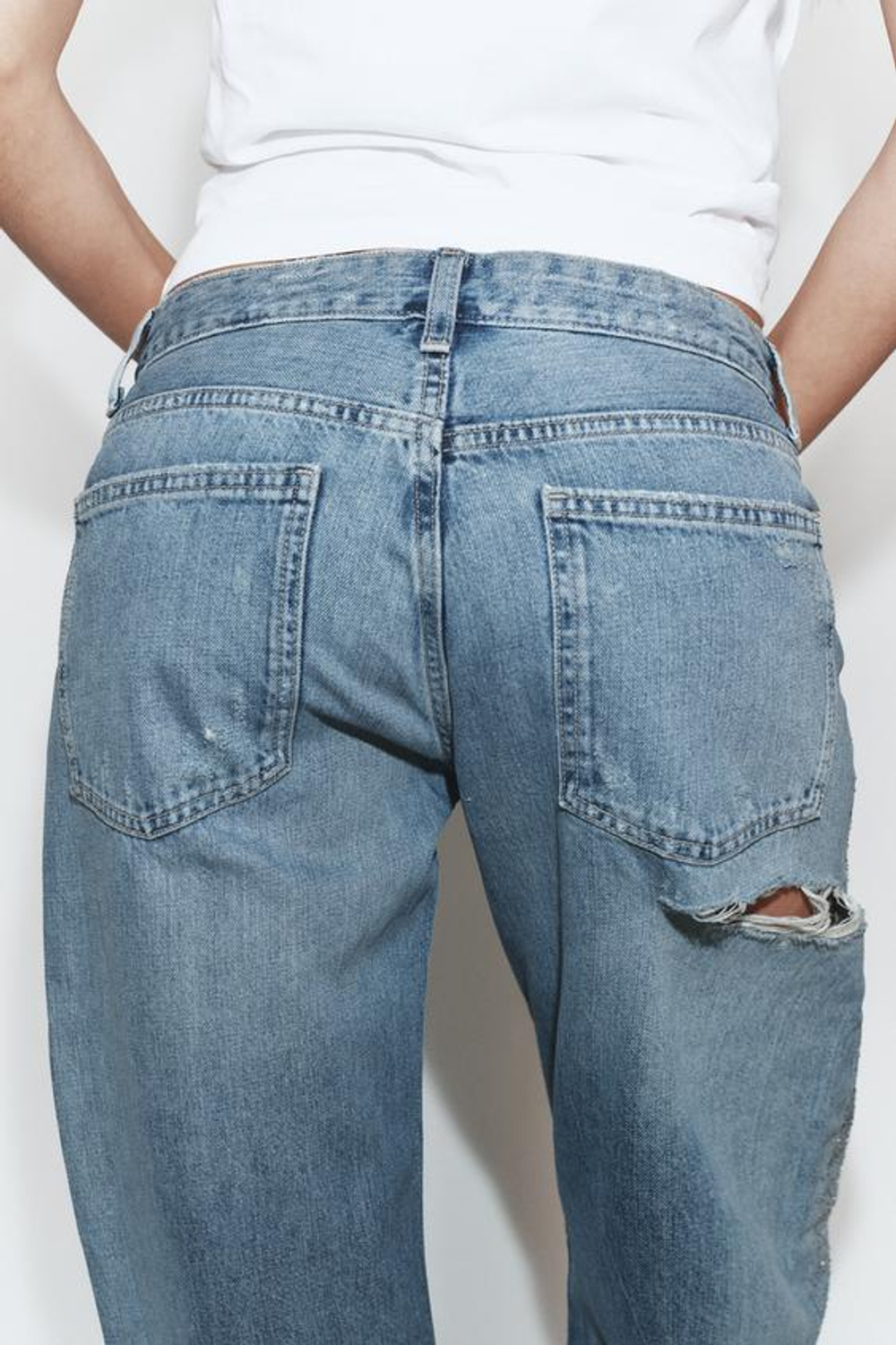 ZARA ДЖИНСЫ TRF ПРЯМОГО КРОЯ С НИЗКОЙ ПОСАДКОЙ И БЛЕСТКАМИ, МОРСКОЙ СИНИЙ