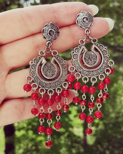 Длинные серьги красные "Восточное великолепие" красные