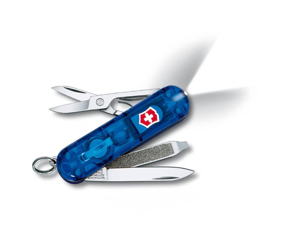 Качественный маленький брендовый фирменный швейцарский складной перочинный нож 58 мм полупрозрачный синий 7 функций Victorinox Swiss Lite VC6228.T2