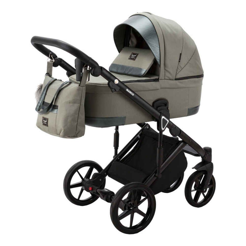 Детская коляска Adamex Marco 3 в 1 GA14 (Т. ЗЕЛ. РОГОЖКА+ Т.ЗЕЛ. ПЕРЛ КОЖ. ОТДЕЛКА)