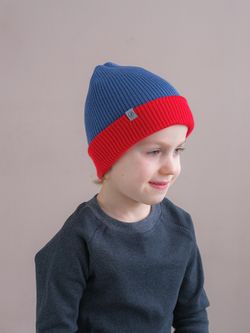 Шапка вязаная хлопковая ТВИНС(Джинс, красный)