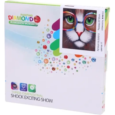 Алмазная мозаика на подрамнике с полным заполнением «МИР ЯРКИХ КРАСОК», кот ученый, 20*20 см