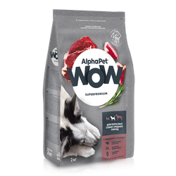 Сухой корм ALPHAPET WOW Superpremium для взрослых собак средних пород с говядиной и сердцем - 2 кг