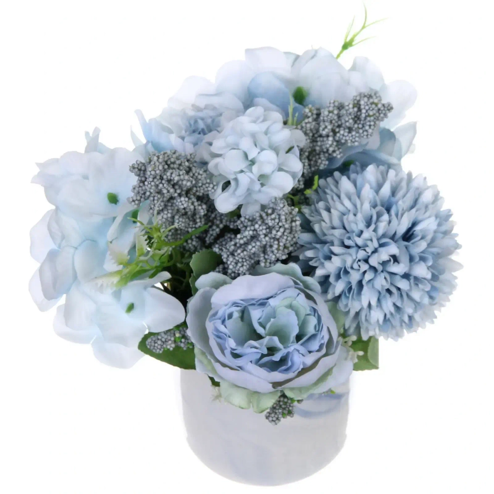 Цветочная композиция «Шарм» голубой 15*21см в керамическом горшке HL-14