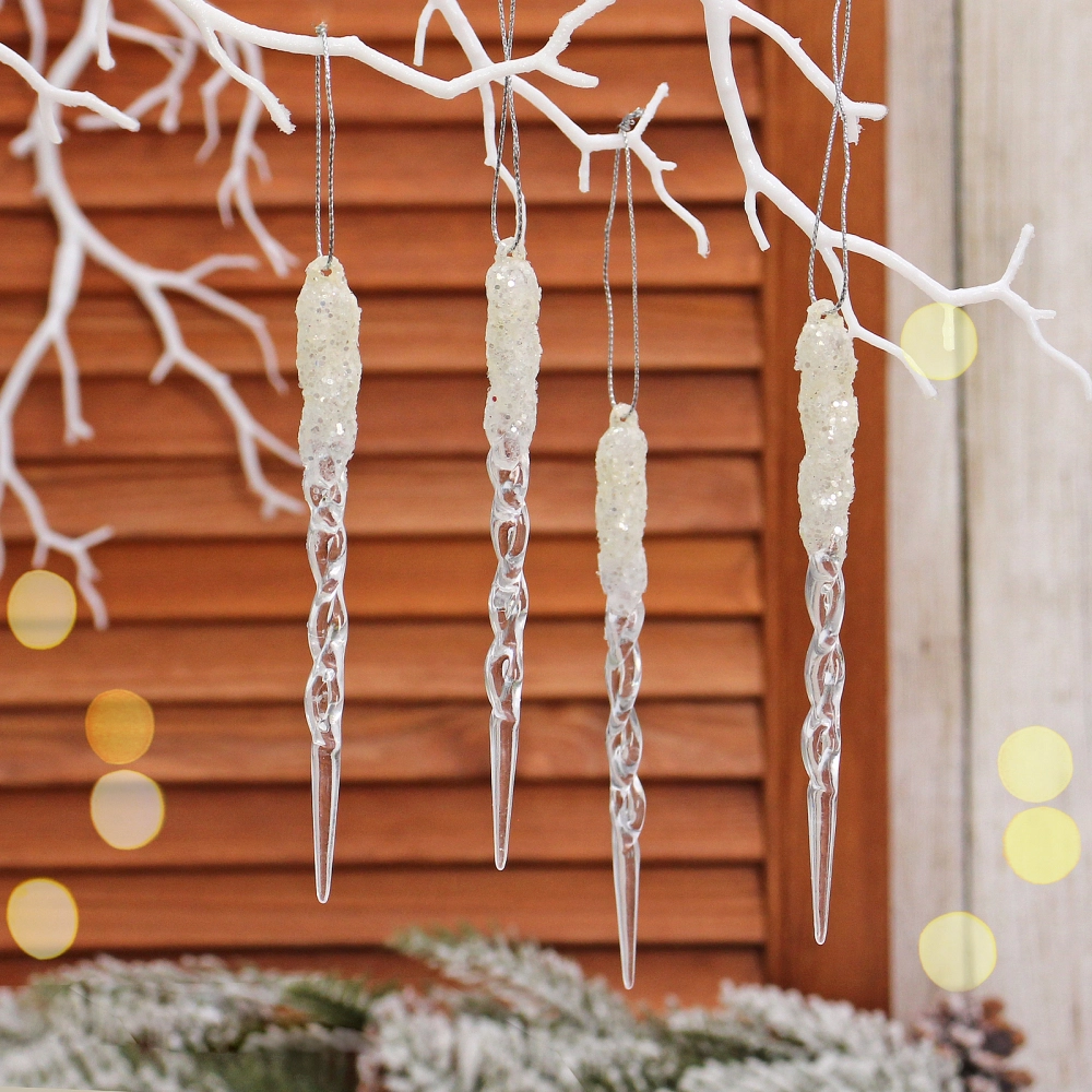 Подвеска «Хрупкие сосульки» 13 см (набор 4 шт), Белый