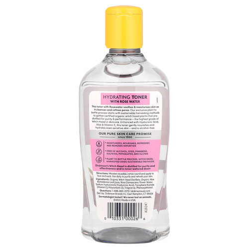 Dickinson Brands, Original Witch Hazel, увлажняющий тоник с розовой водой, без спирта, 473 мл (16 жидк. унц.)