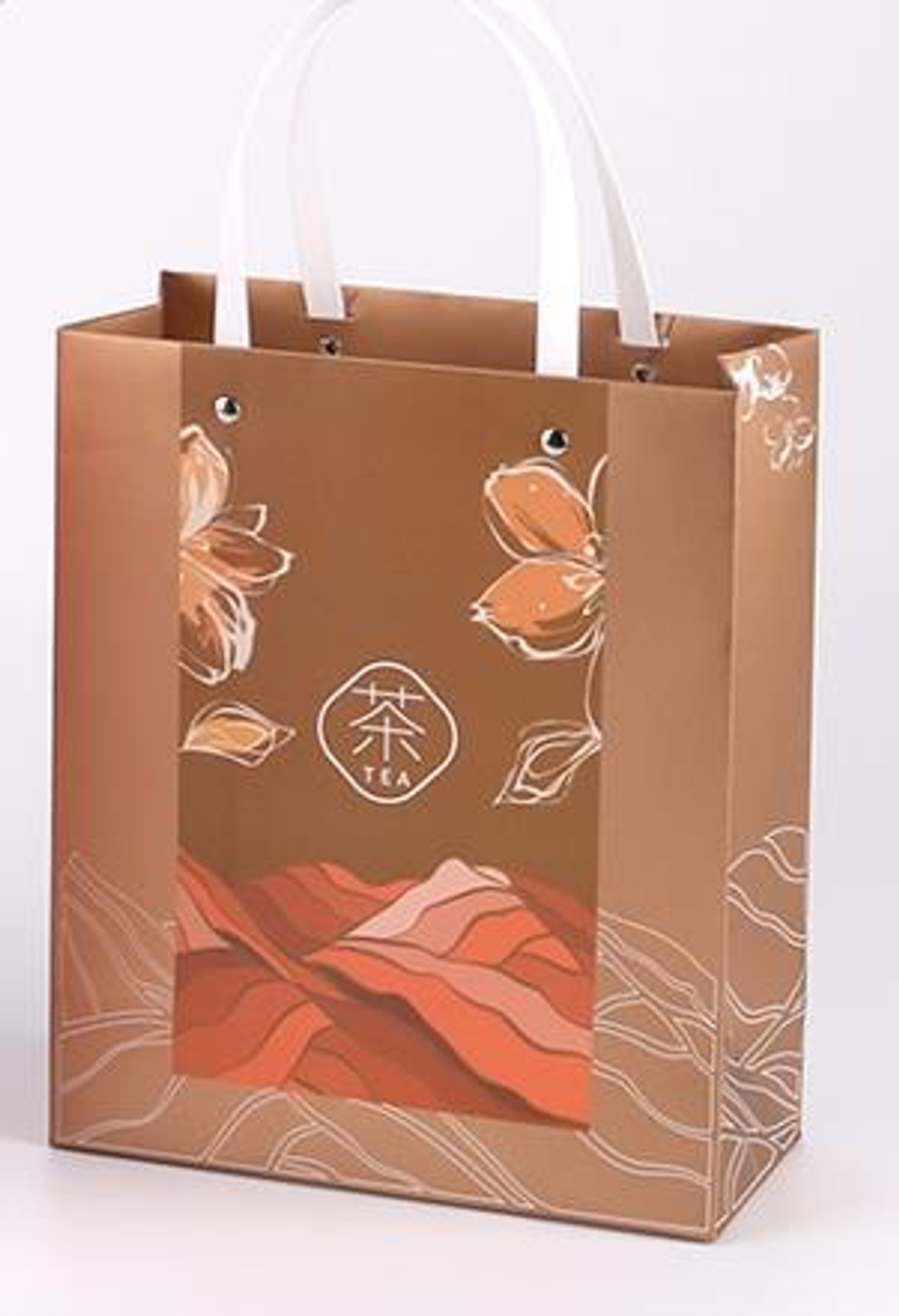 269062.3 Пакет подар. "TEA" h=25,5см, размер=21*9,5см, мел.бумага коричневый