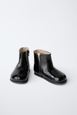 ZARA СТЕГАНЫЕ КОЖАНЫЕ БОТИНКИ, ЧЕРНЫЙ