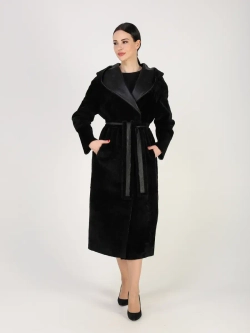 Дубленка зимняя шуба натуральная с капюшоном двухсторонняя