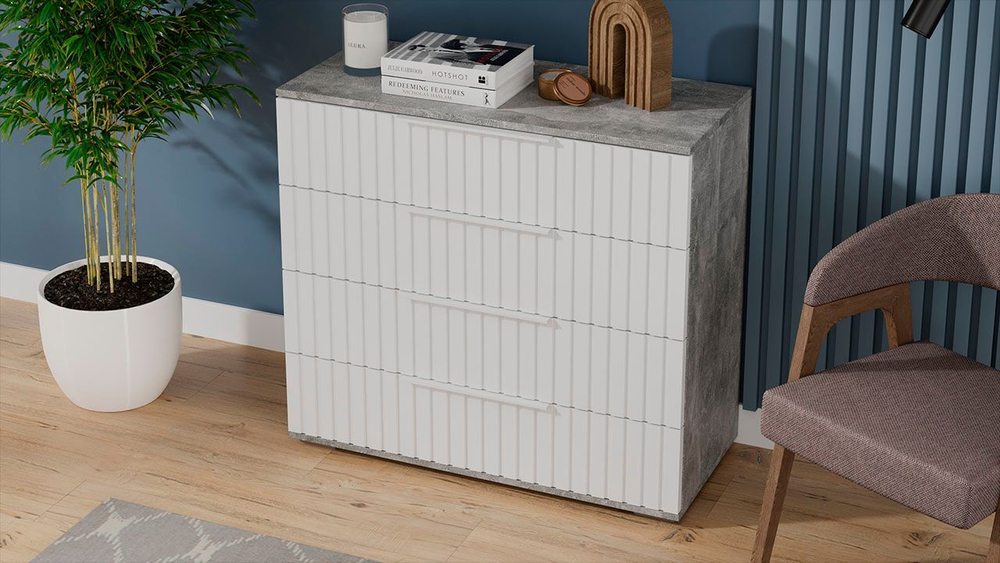 Комод для одежды с ящиками Дуб Крафт золотой/Графит матовый 4 ящика 92х41х84 см