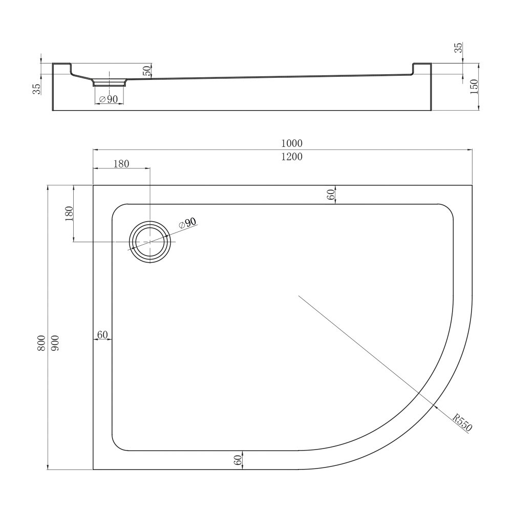 Душевой поддон Veconi Tezeo Acrylic TZ-55L, 1200x800x150, акрил, белый