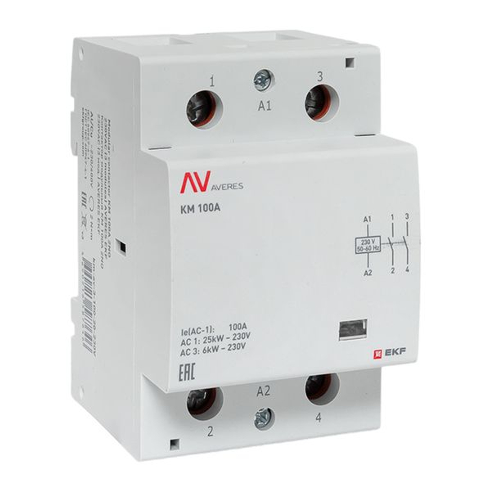 Контактор модульный КМ 100А 2NO 230В АС (3 мод.) AVERES EKF