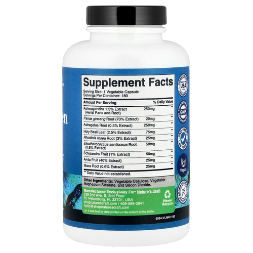 Nature's Craft, Смесь адаптогенов, 180 капсул