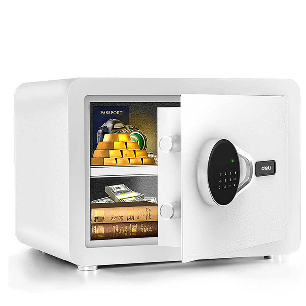 Сейф DELI "ET541" электронный замок + ключ, 350х250х250 мм, 8,5 кг, белый