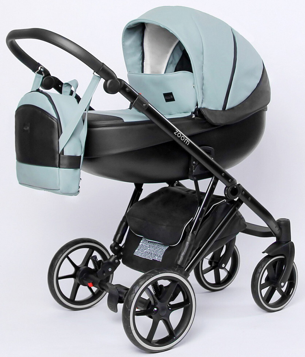 Детская коляска Peppy Zoom 2 в 1 01 Black экокожа/Мята экокожа