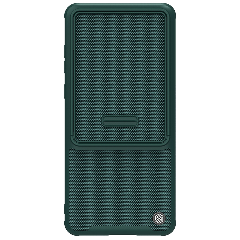 Чехол зеленого цвета (Dark Green) с вставками из нейлонового волокна от Nillkin для Huawei Mate 50 Pro, серия Textured Case S, полуавтоматическая сдвижная крышка