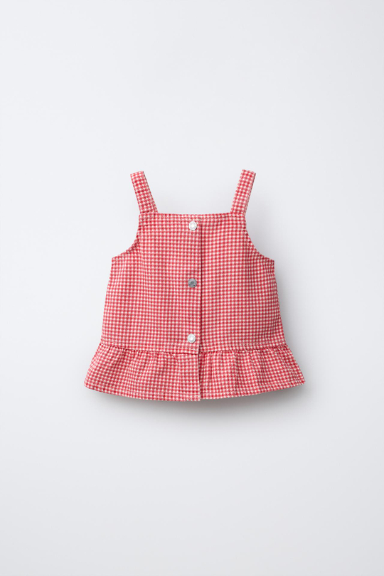 ZARA ТОП ИЗ САРЖИ В КЛЕТКУ ВИШИ, КРАСНЫЙ