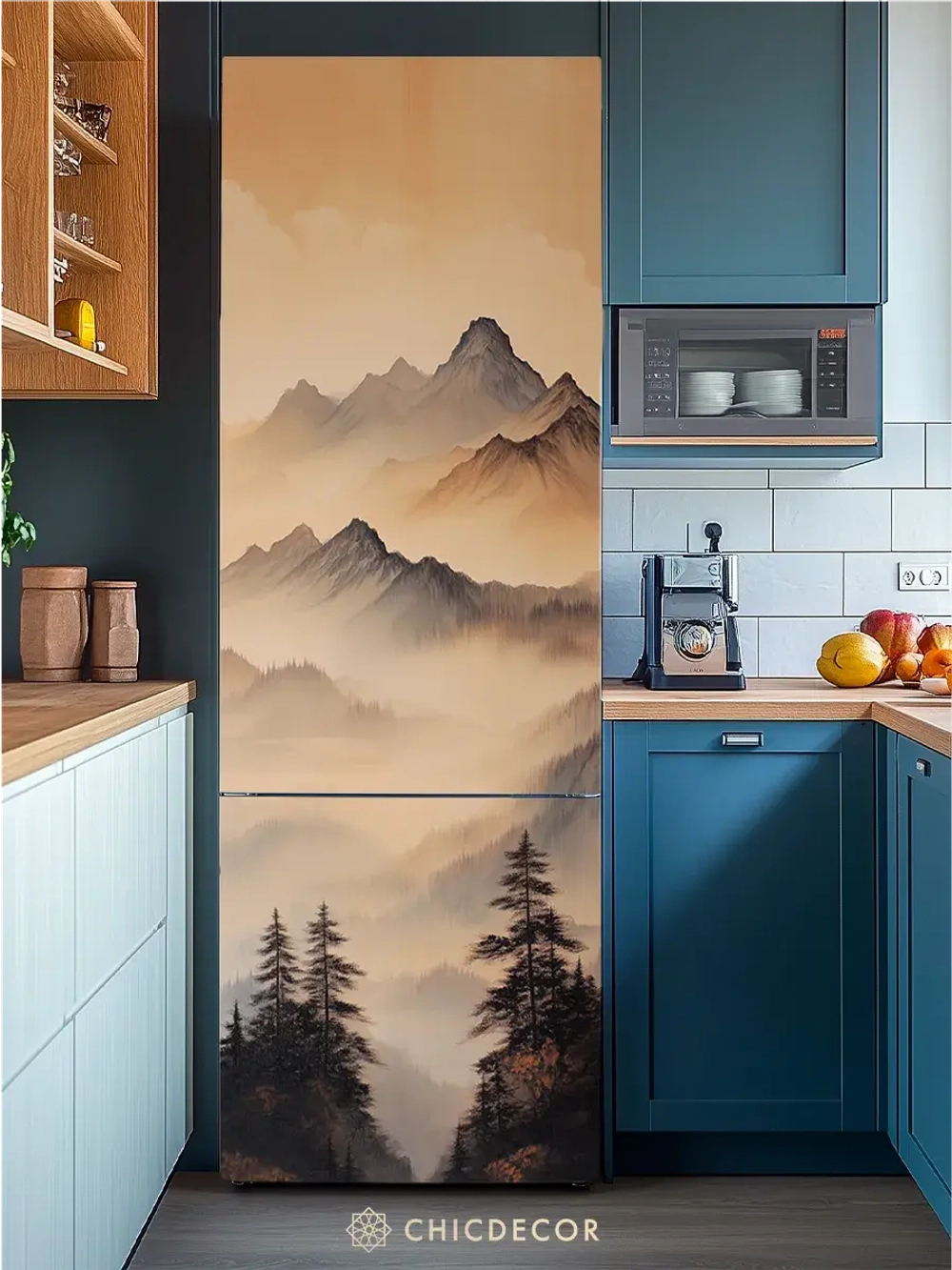 Наклейка на холодильник большая Горы в бежевых тонах