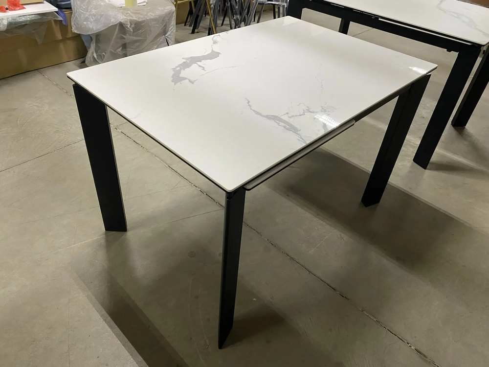 Стол CORNER 120 HIGH GLOSS STATUARIO керамика, стекло/ черный каркас, ®DISAUR