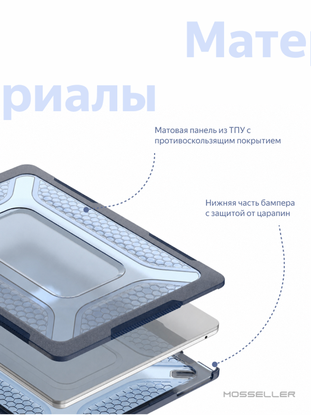 Бампер MosSeller c подставкой для MacBook Air 15.3 (M2, M3, M4, M5), Синий