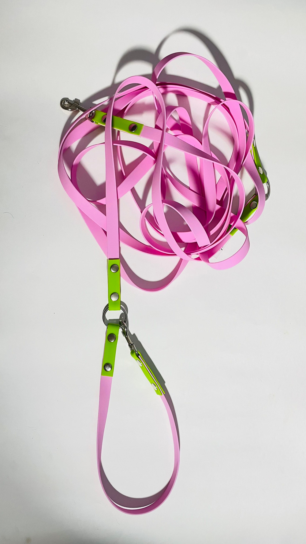 Перестежка для собак из Биотана, 15 мм, 5 м, розовый с зеленым